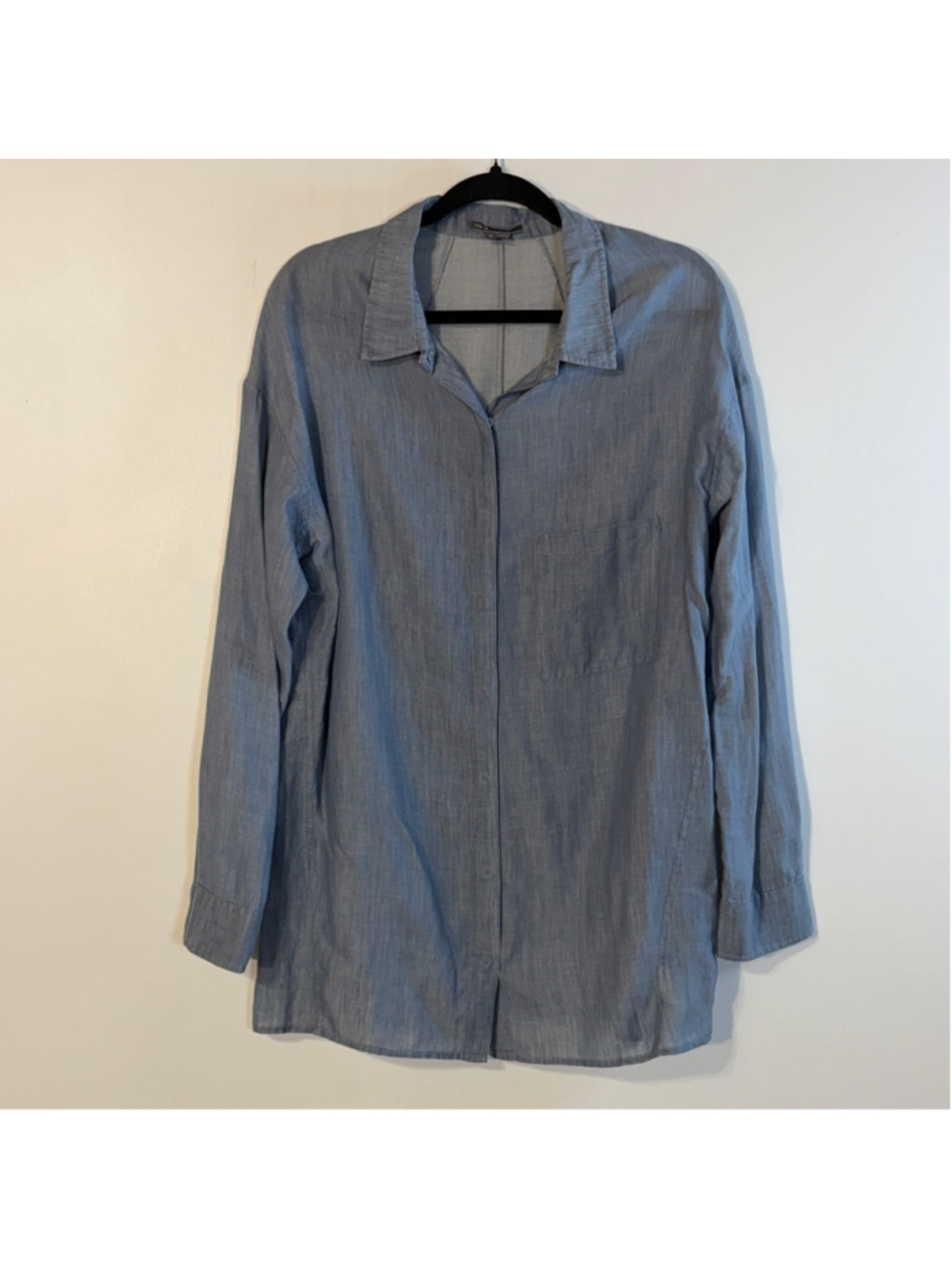 Vince Cotton Wool Chambray Blouse Women’s Medium Blue Hidden Snaps Tunic Shirt